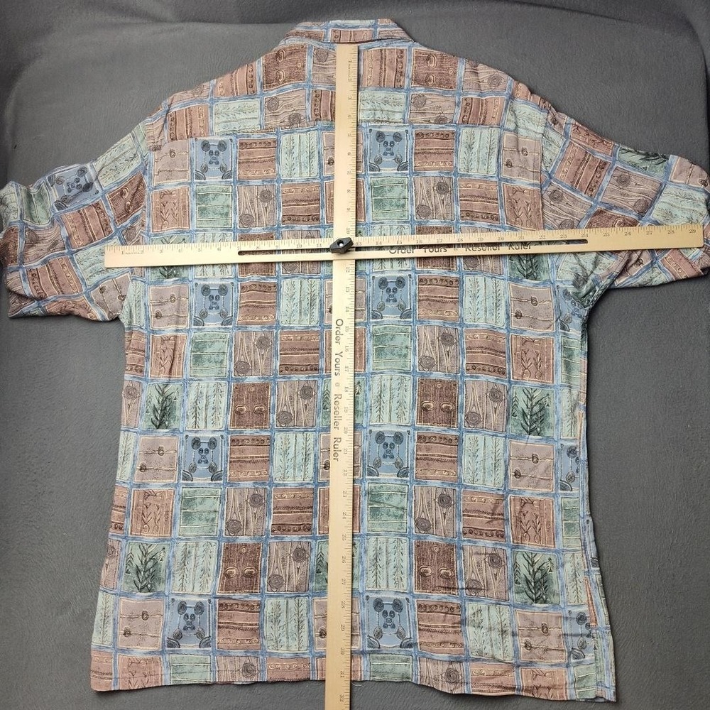 Vintage Pierre Cardin Shirt Mens Large Blue Green Brown Rayon Abstract Print 90s - Picture 6 of 8